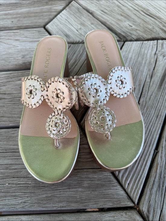 Jack Rogers Shoes - Jack Rogers Metallic Rose Gold & Light Green Blossom Sandals